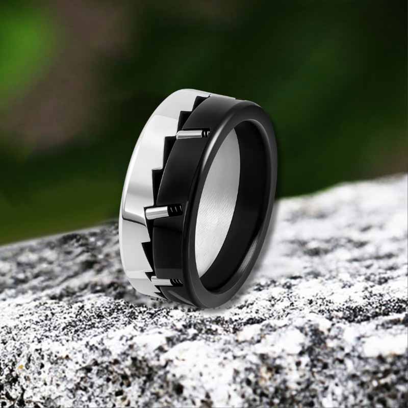 Simple Mechanical Ratchet Stainless Steel Spinner Ring 01 | Gthic.com