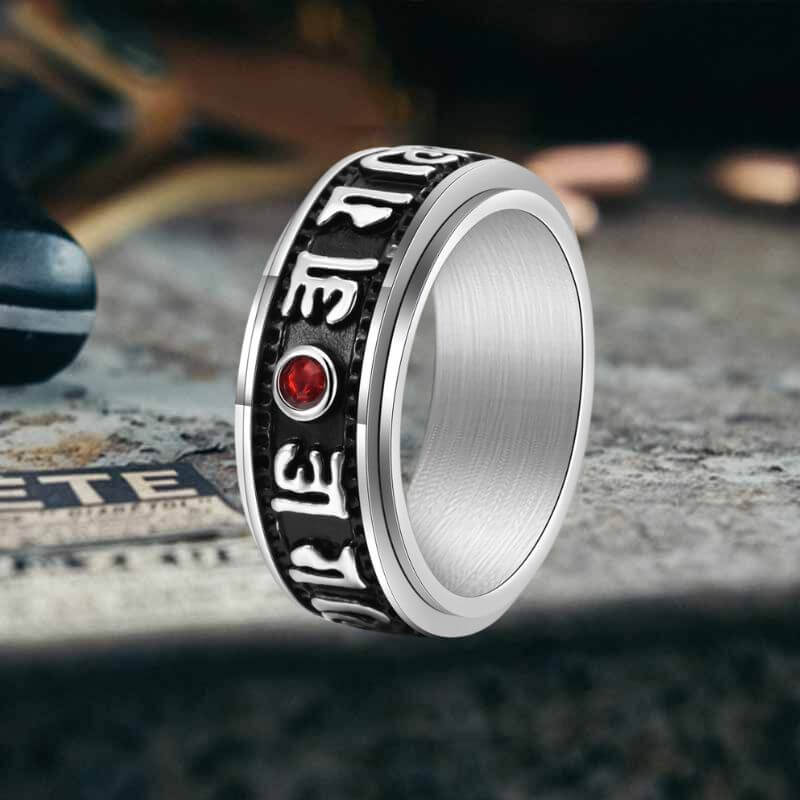 Punk Gem Six-Word Mantra Stainless Steel Spinner Ring | Gthic.com