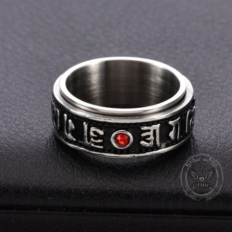 Punk Gem Six-Word Mantra Stainless Steel Spinner Ring