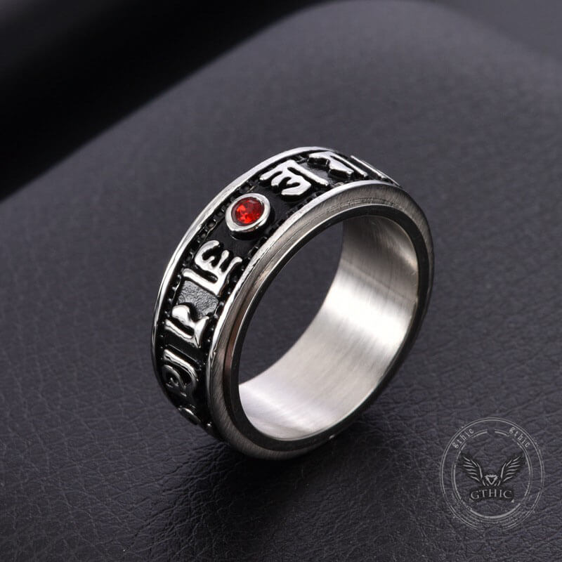 Punk Gem Six-Word Mantra Stainless Steel Spinner Ring