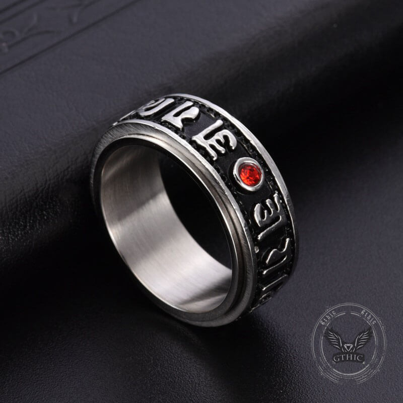 Punk Gem Six-Word Mantra Stainless Steel Spinner Ring