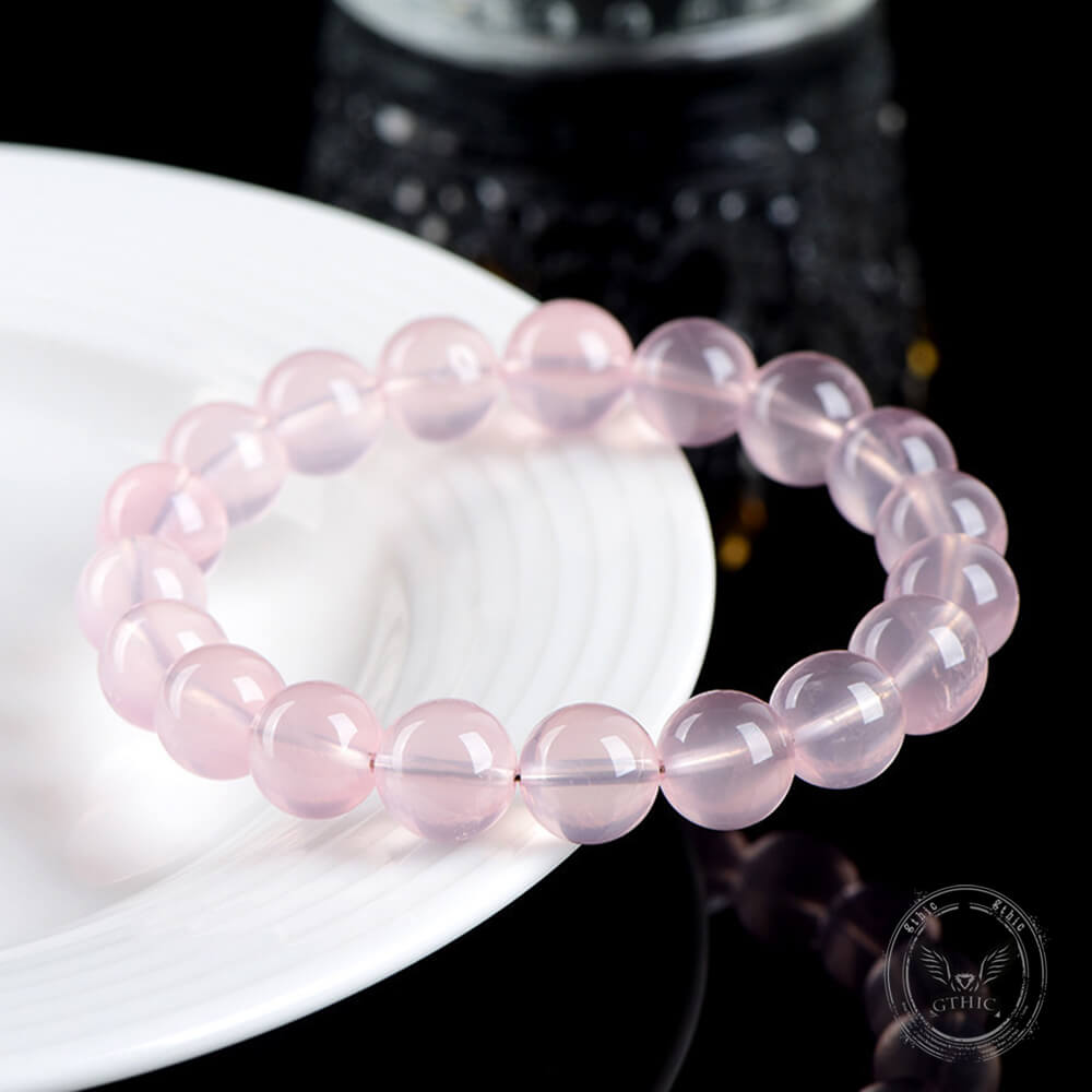 Simple Moissanite Natural Pink Crystal Bead Bracelet | Gthic.com