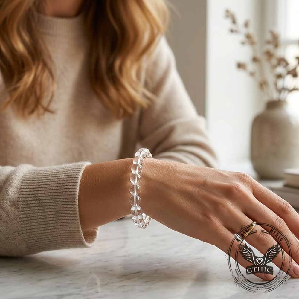 Simple Natural Clear Crystal Beaded Bracelet | Gthic.com