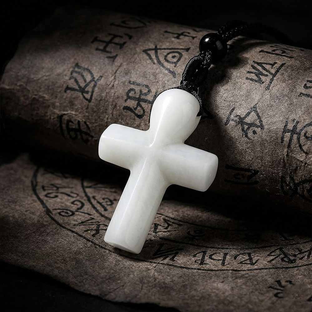 Simple Natural Crystal Cross Charm Necklace