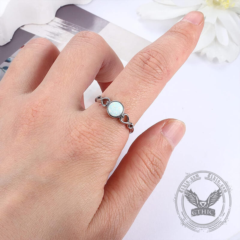 Simple Opal Sterling Silver Adjustable Engagement Ring