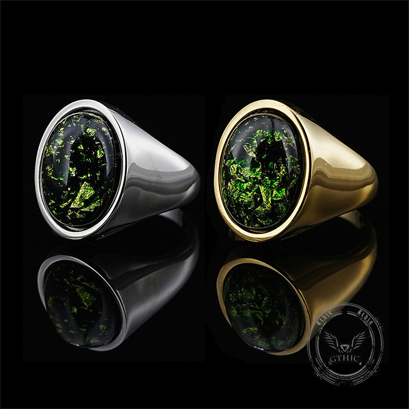 Simple Oval Green Gem Stainless Steel Ring | Gthic.com