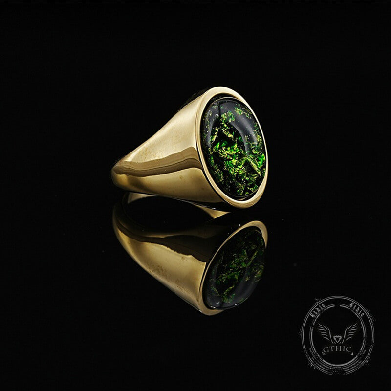 Simple Oval Green Gem Stainless Steel Ring | Gthic.com