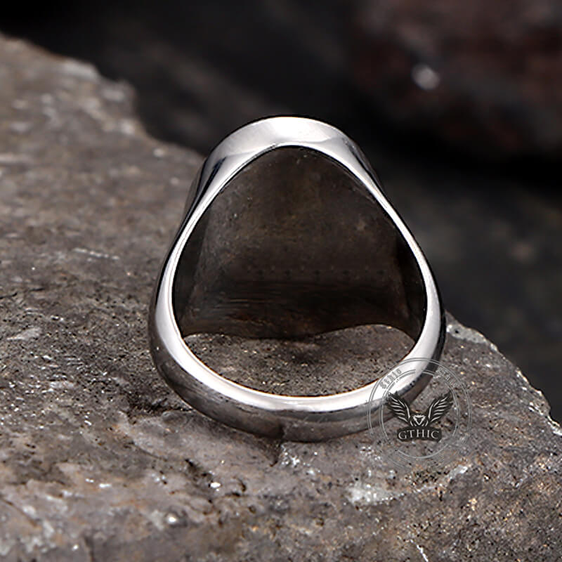 Simple Oval Green Gem Stainless Steel Ring