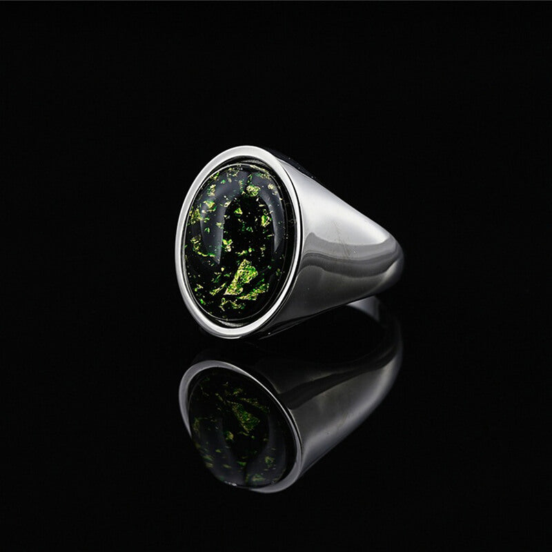 Simple Oval Green Gem Stainless Steel Ring | Gthic.com