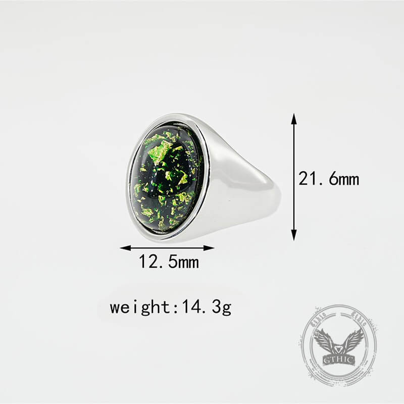 Simple Oval Green Gem Stainless Steel Ring | Gthic.com