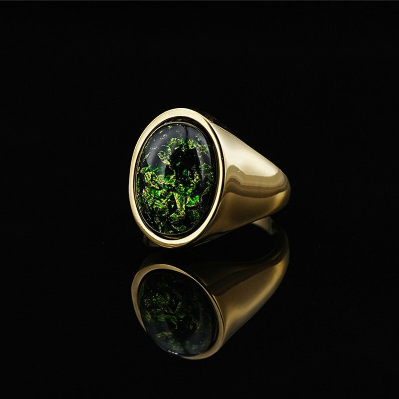 Simple Oval Green Gem Stainless Steel Ring | Gthic.com