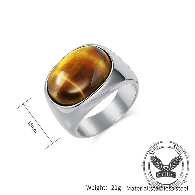 Simple Oval Tiger Eye Stone Stainless Steel Ring