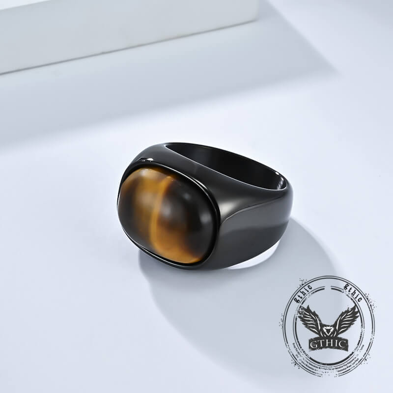 Simple Oval Tiger Eye Stone Stainless Steel Ring