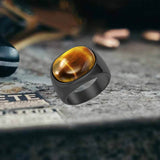 Simple Oval Tiger Eye Stone Stainless Steel Ring