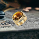Simple Oval Tiger Eye Stone Stainless Steel Ring