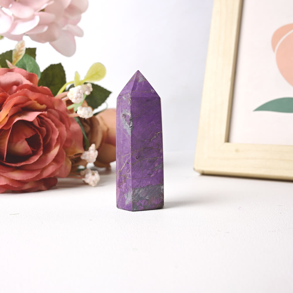 Simple Purple Crystal Agate Hexagonal Prism Figurine