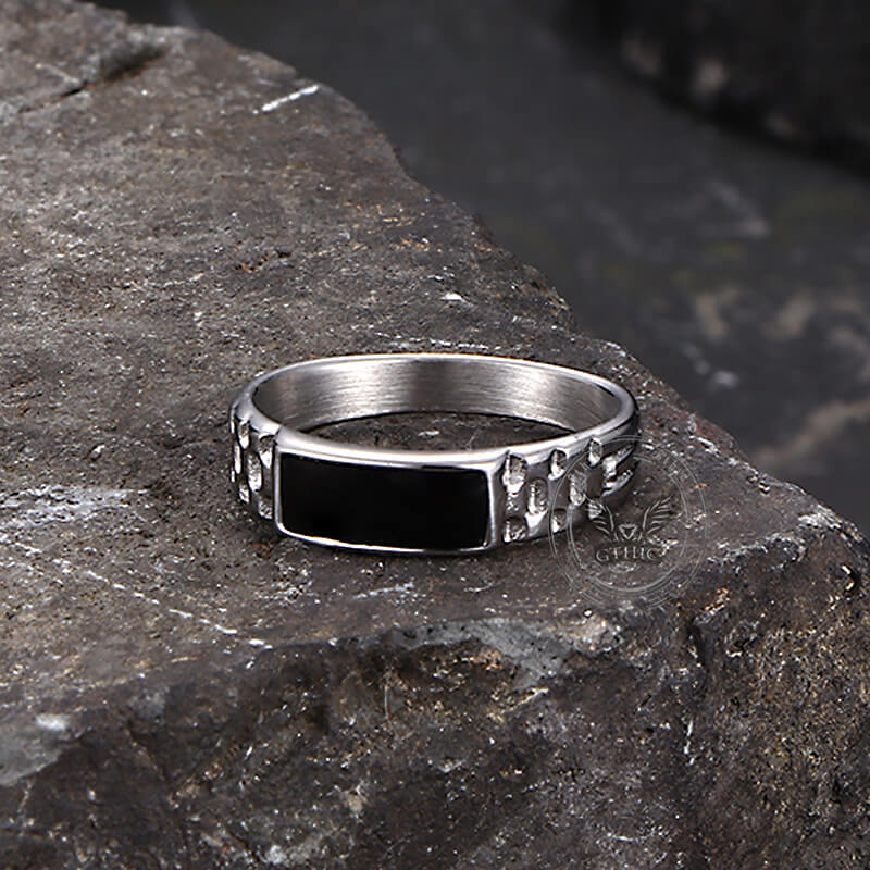 Simple Rectangular Drip Glue Stainless Steel Ring