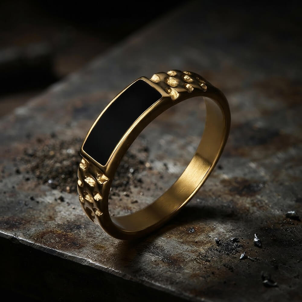Simple Rectangular Drip Glue Stainless Steel Ring