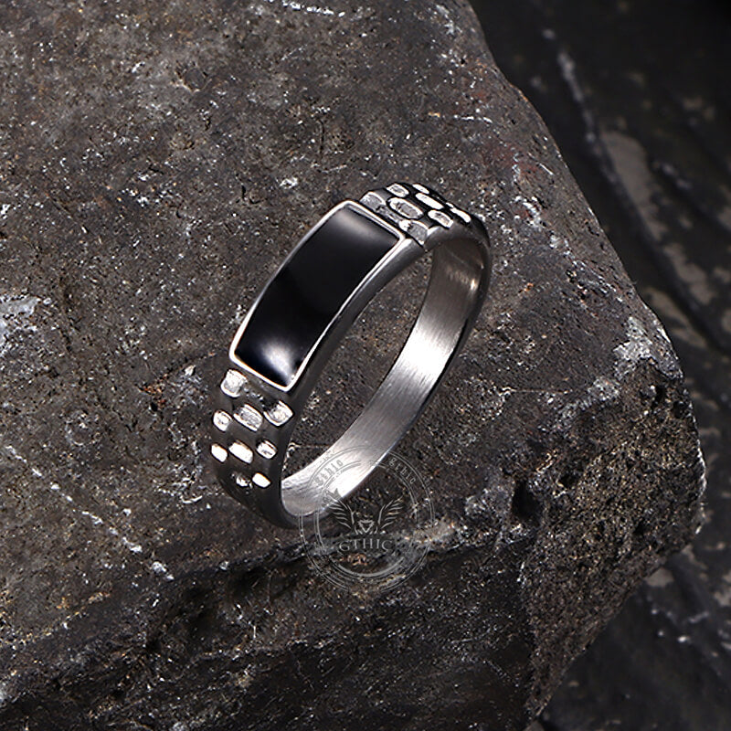 Simple Rectangular Drip Glue Stainless Steel Ring
