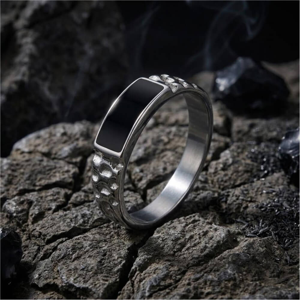 Simple Rectangular Drip Glue Stainless Steel Ring
