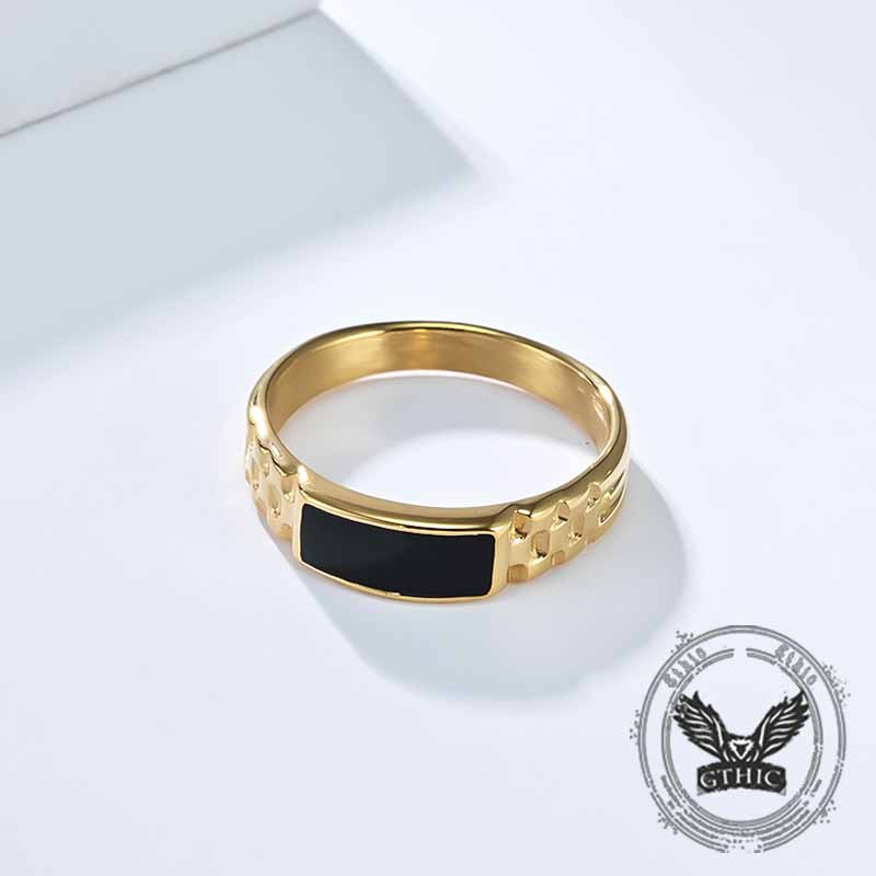 Simple Rectangular Drip Glue Stainless Steel Ring