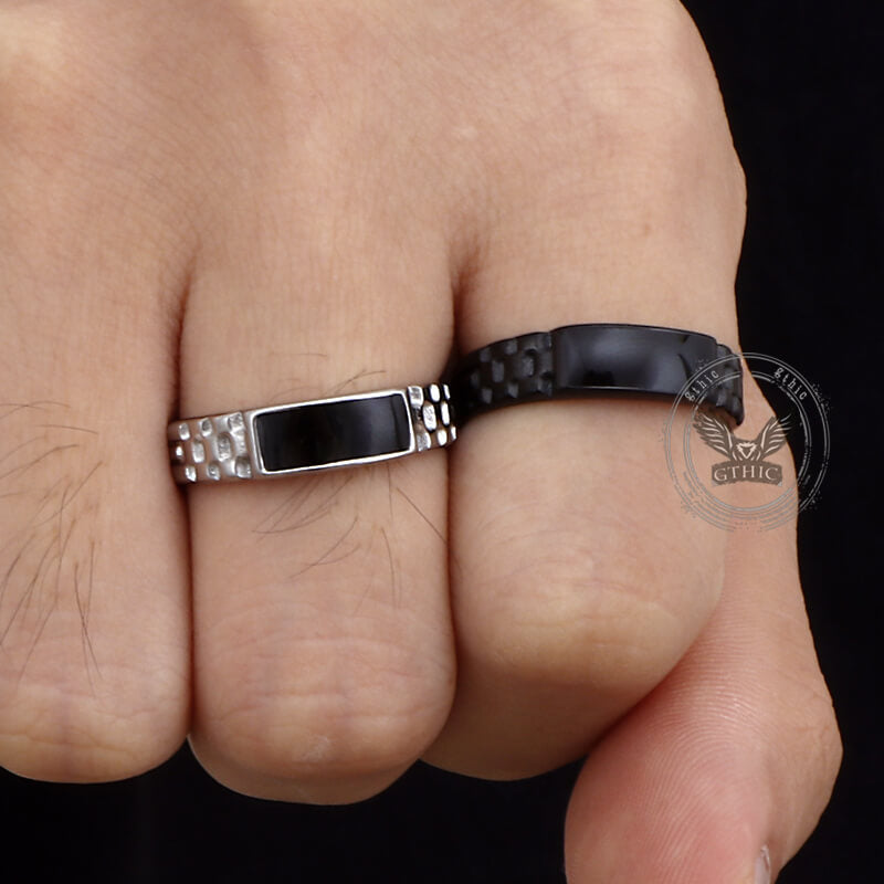 Simple Rectangular Drip Glue Stainless Steel Ring