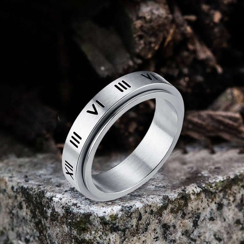 Simple Roman Numeral Stainless Steel Spinner Ring | Gthic.com