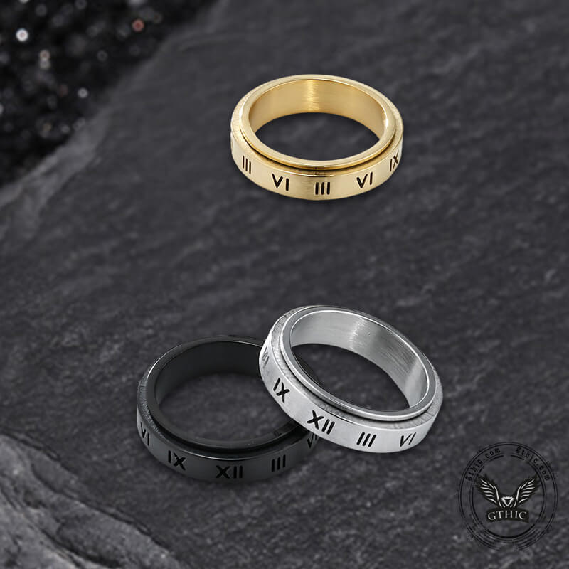 Simple Roman Numeral Stainless Steel Spinner Ring | Gthic.com
