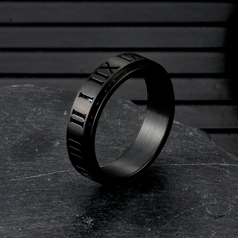 Simple Roman Numeral Stainless Steel Spinner Ring | Gthic.com