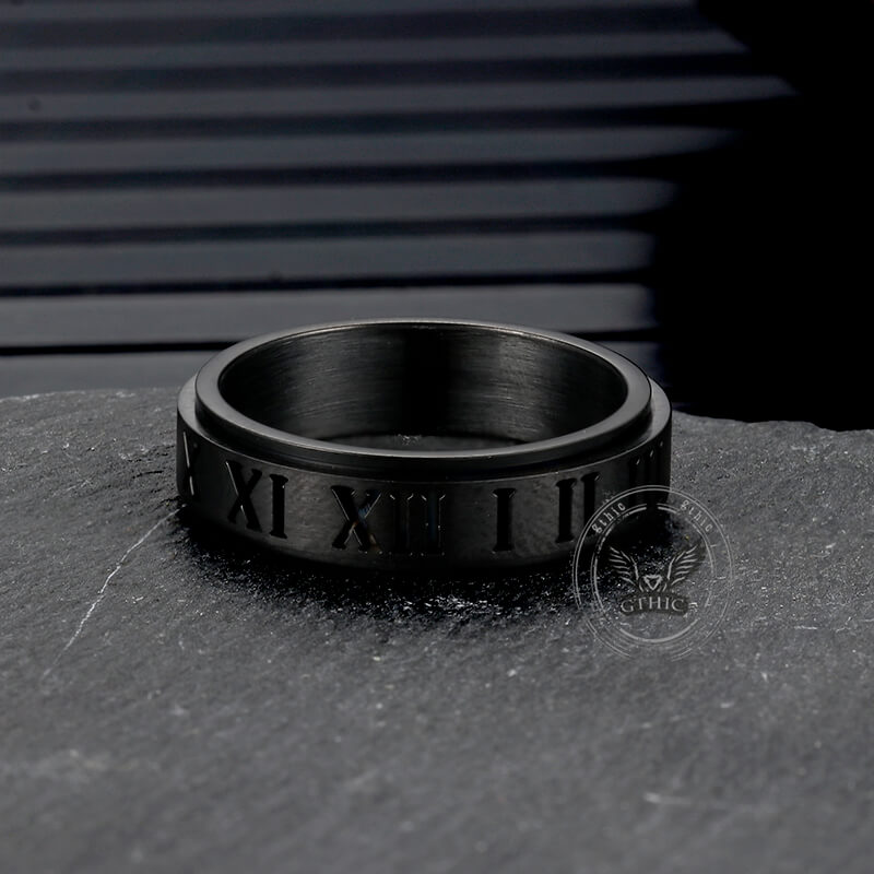 Simple Roman Numeral Stainless Steel Spinner Ring | Gthic.com