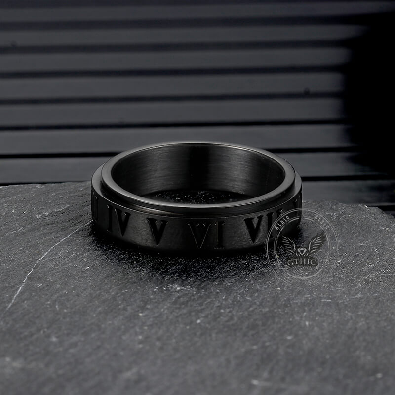 Simple Roman Numeral Stainless Steel Spinner Ring | Gthic.com