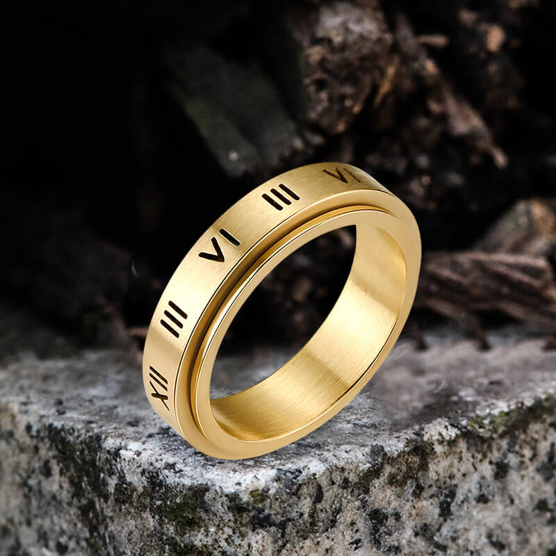 Simple Roman Numeral Stainless Steel Spinner Ring | Gthic.com