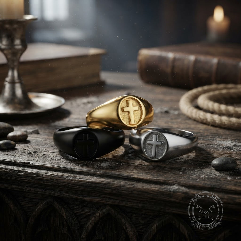 Simple Round Cross Pattern Stainless Steel Ring | Gthic.com