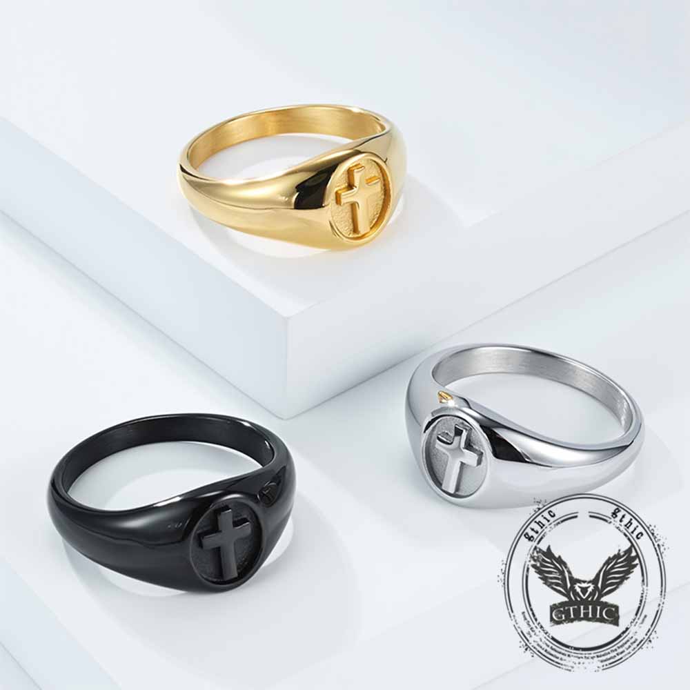 Simple Round Cross Pattern Stainless Steel Ring | Gthic.com