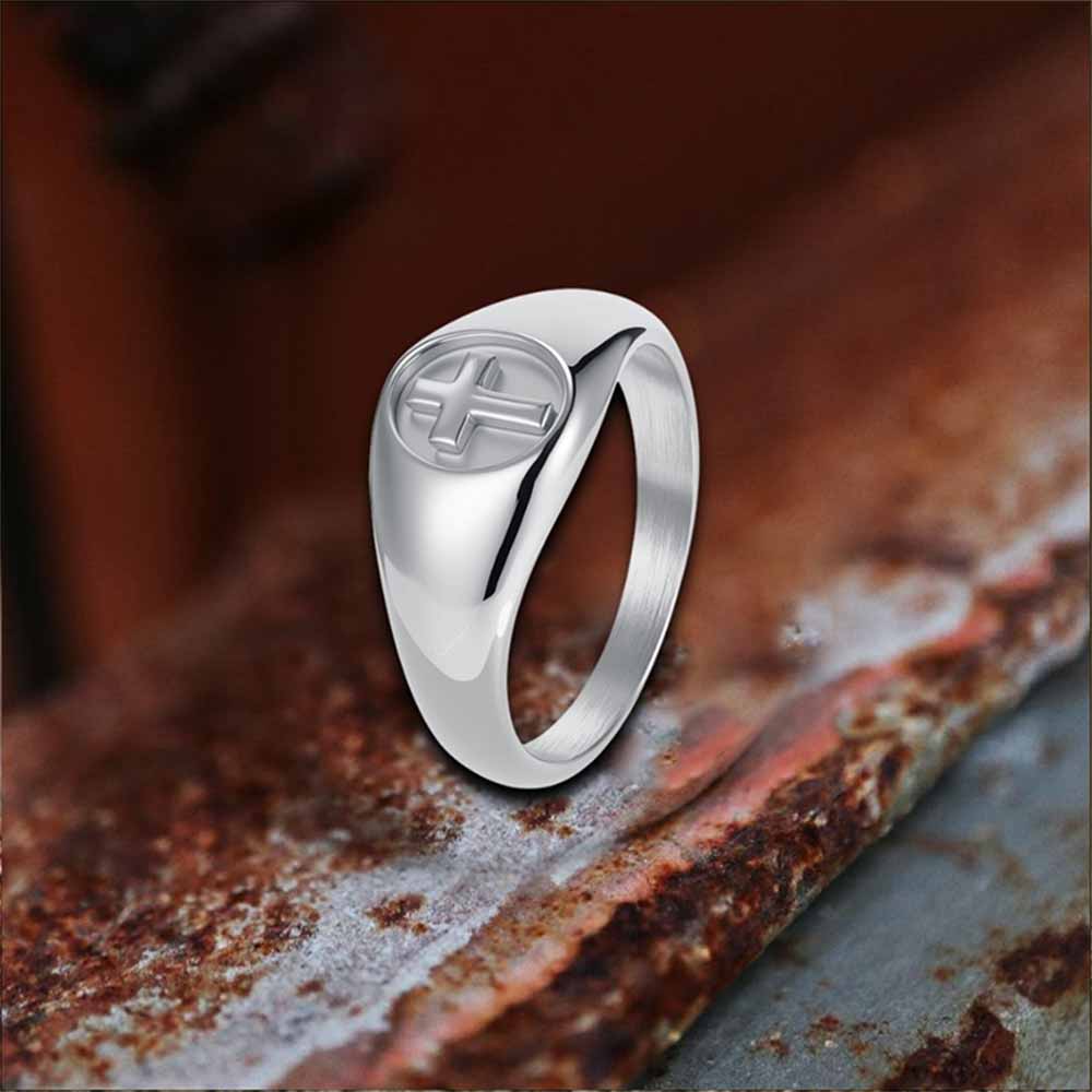 Simple Round Cross Pattern Stainless Steel Ring | Gthic.com