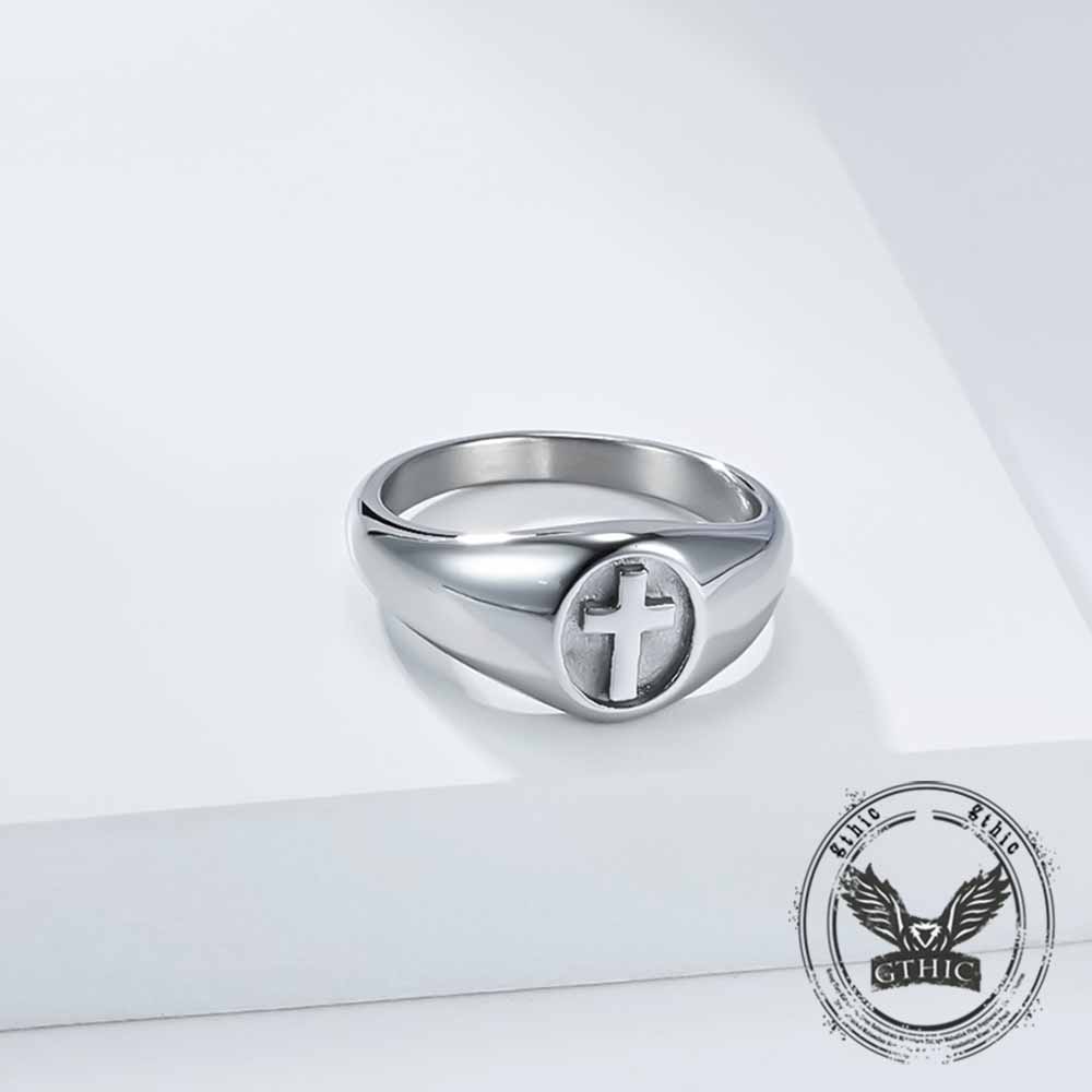 Simple Round Cross Pattern Stainless Steel Ring