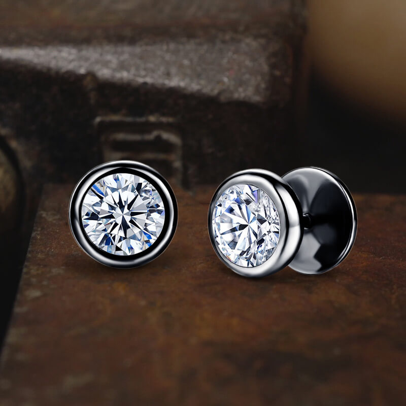 Simple Round Stainless Steel Zircon Stud Earrings 03 | Gthic.com