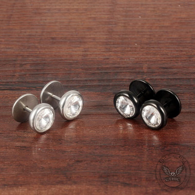 Simple Round Stainless Steel Zircon Stud Earrings