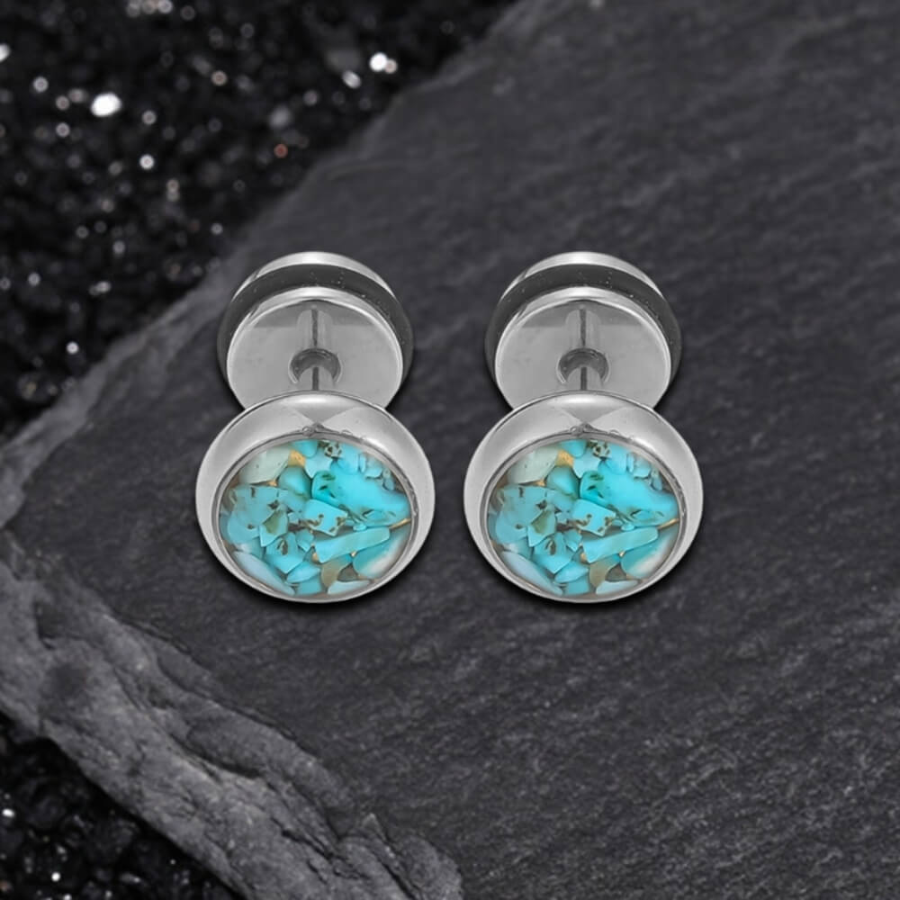 Simple Round Turquoise Stainless Steel Stud Earrings