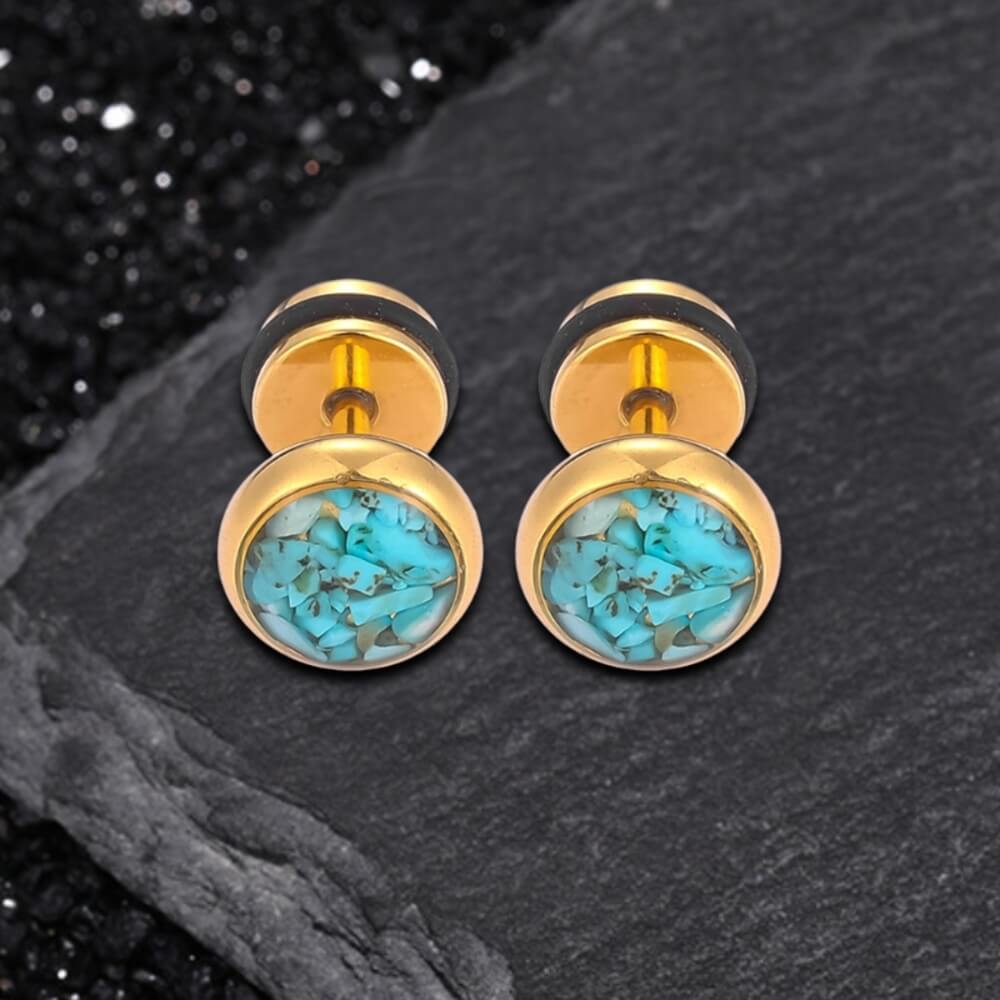 Simple Round Turquoise Stainless Steel Stud Earrings