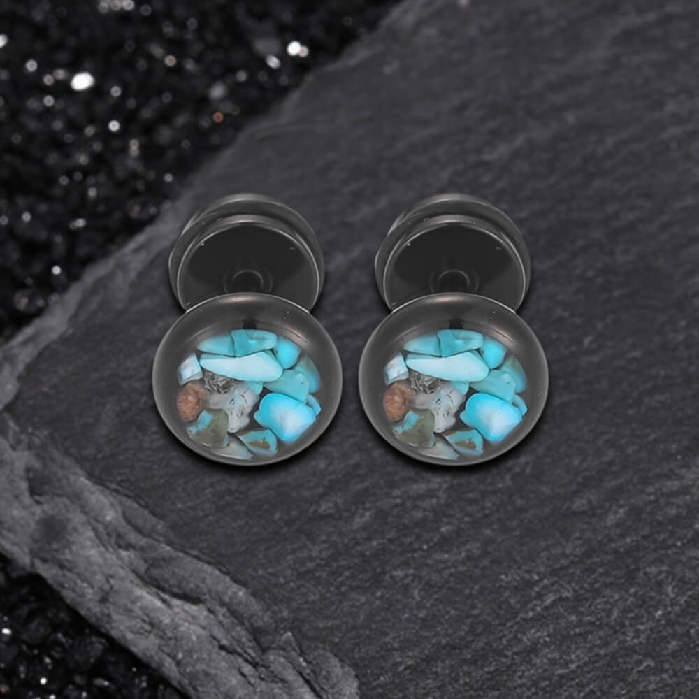 Simple Round Turquoise Stainless Steel Stud Earrings