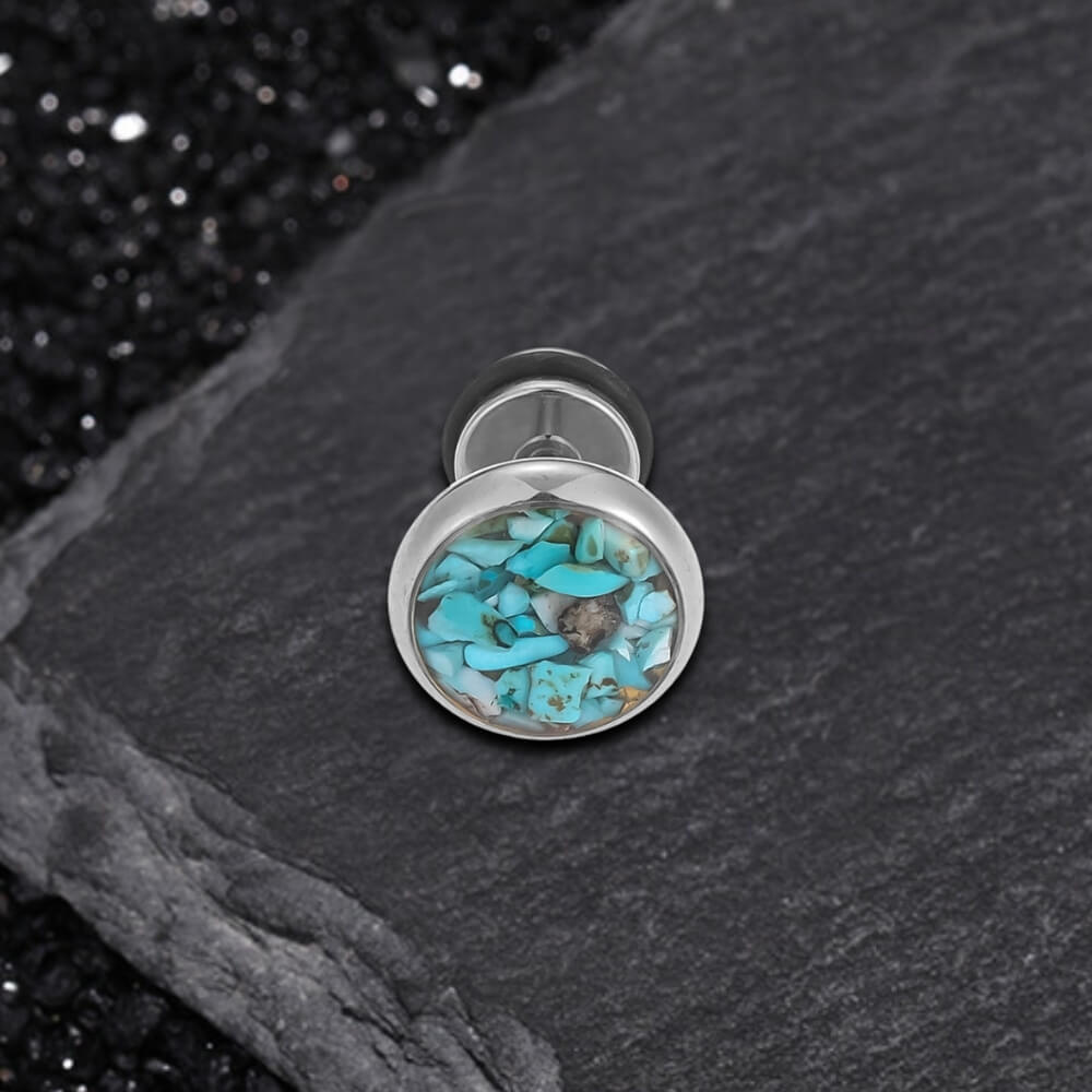 Simple Round Turquoise Stainless Steel Stud Earrings