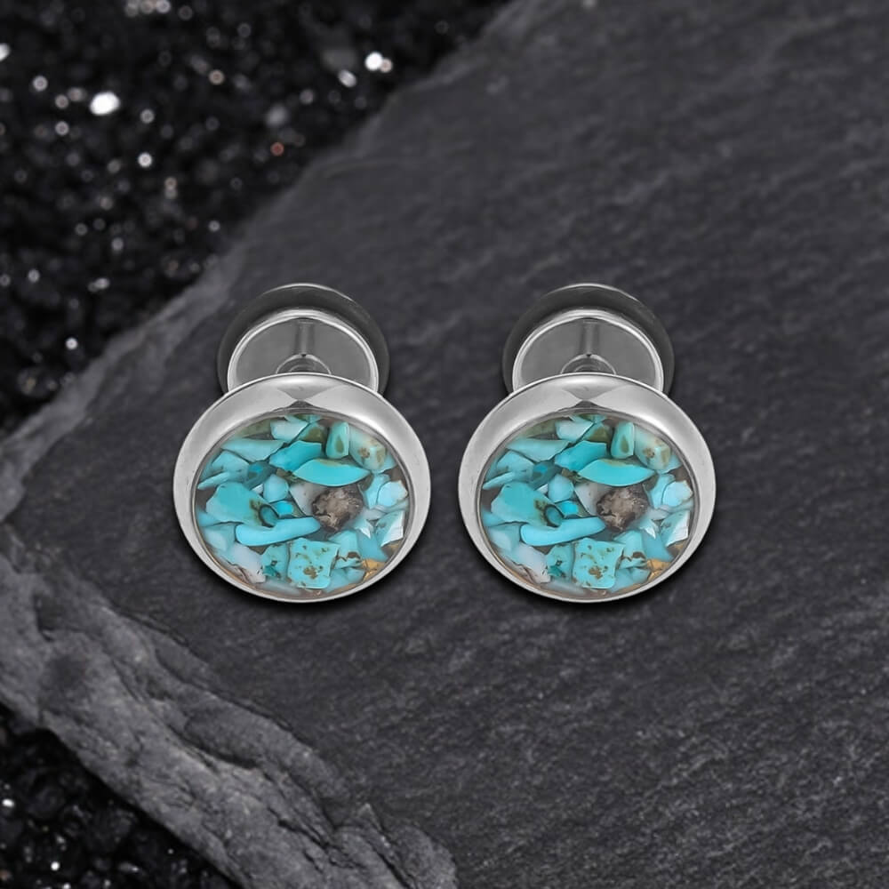 Simple Round Turquoise Stainless Steel Stud Earrings