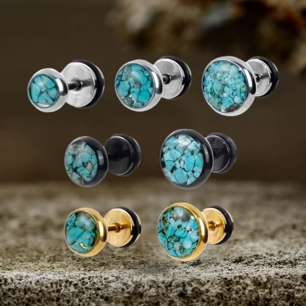Simple Round Turquoise Stainless Steel Stud Earrings | Gthic.com