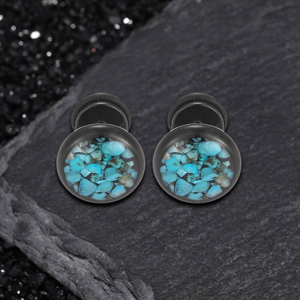 Simple Round Turquoise Stainless Steel Stud Earrings