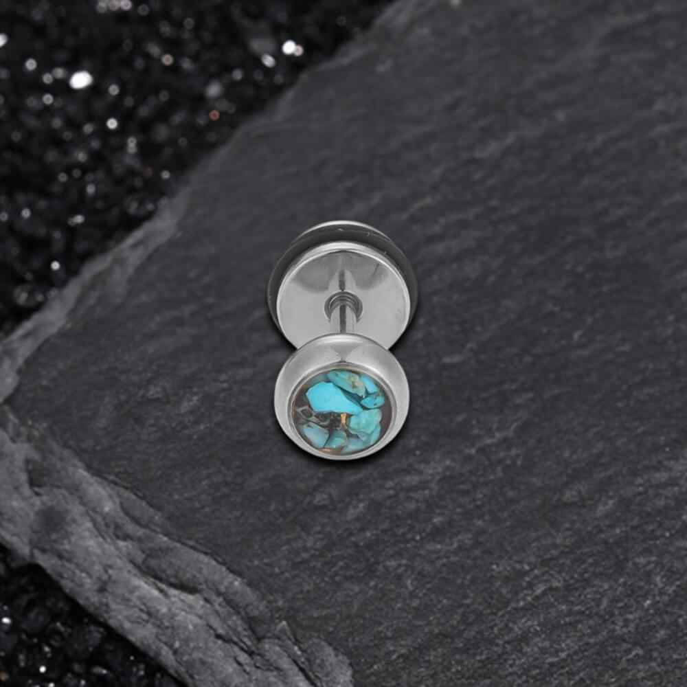 Simple Round Turquoise Stainless Steel Stud Earrings | Gthic.com