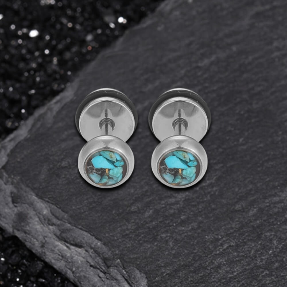 Simple Round Turquoise Stainless Steel Stud Earrings | Gthic.com