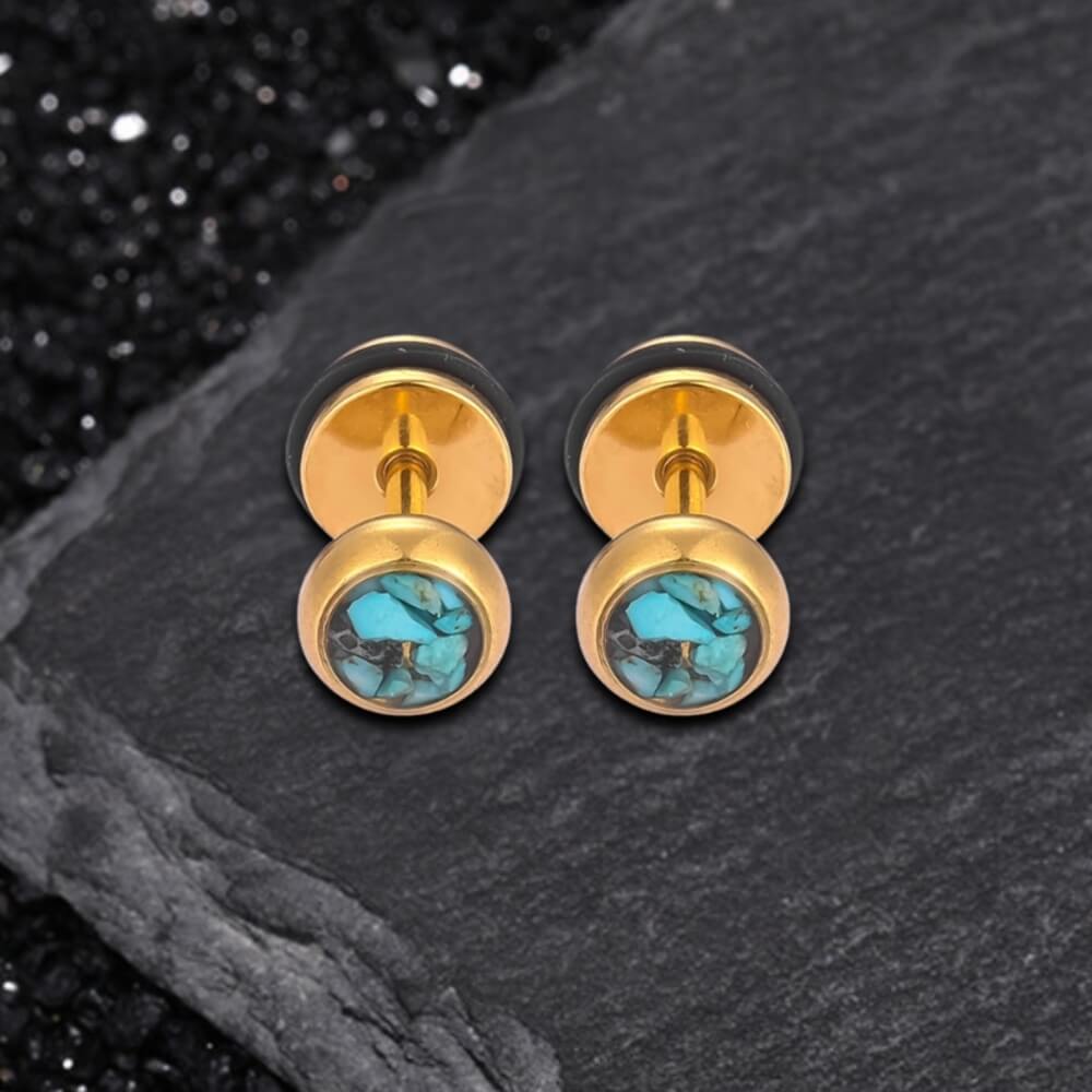 Simple Round Turquoise Stainless Steel Stud Earrings