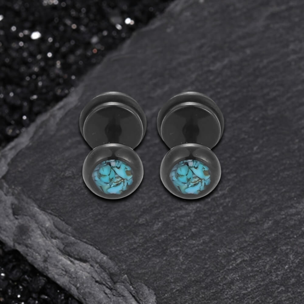 Simple Round Turquoise Stainless Steel Stud Earrings