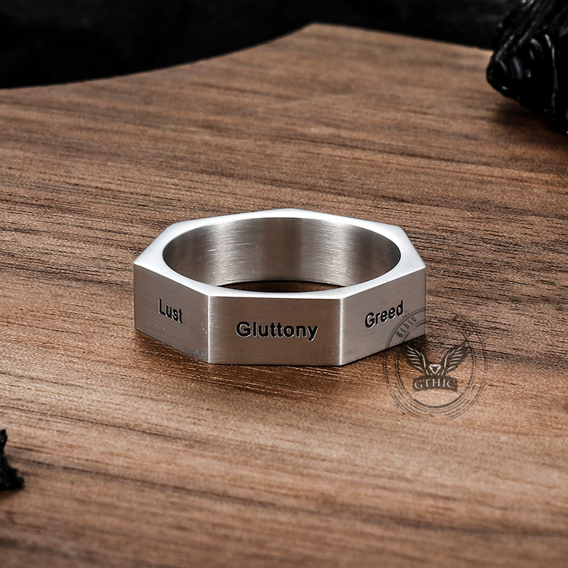Simple Seven Sins Seven Virtues Stainless Steel Ring